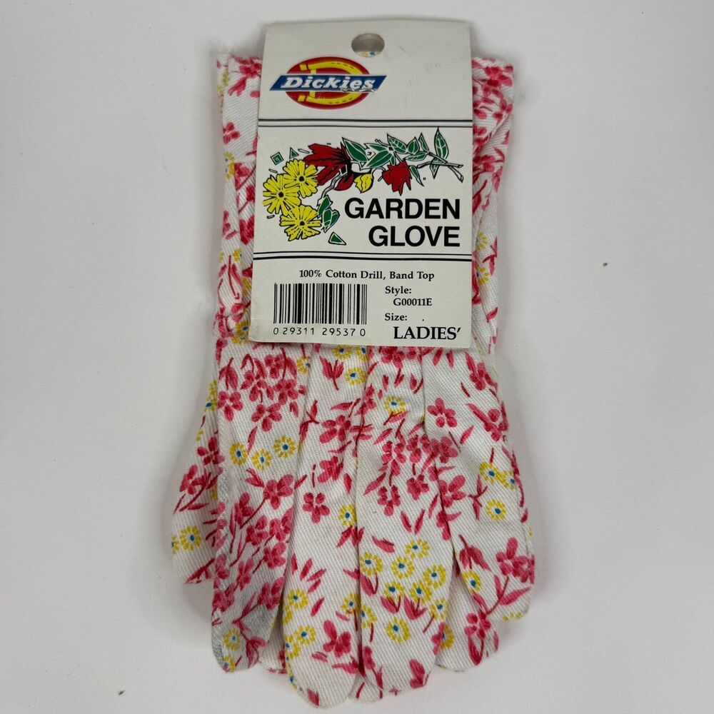 VTG Dickies Garden Gloves Women One Size `100% Cotton Drill Band Top t-1058